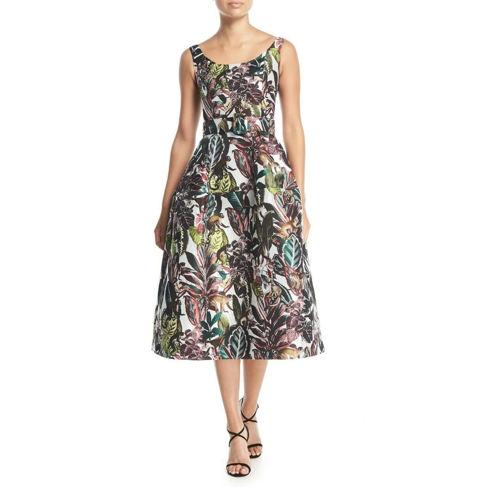 $5,000 NEW W. TAG OSCAR DE LA RENTA JUNGLE MONKEY MIDI RUNW DRESS 8 M - Picture 6 of 11